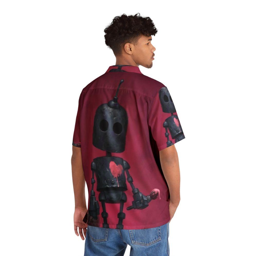 Artistic Hawaiian Shirt with Cute Robot Design - Flat lay