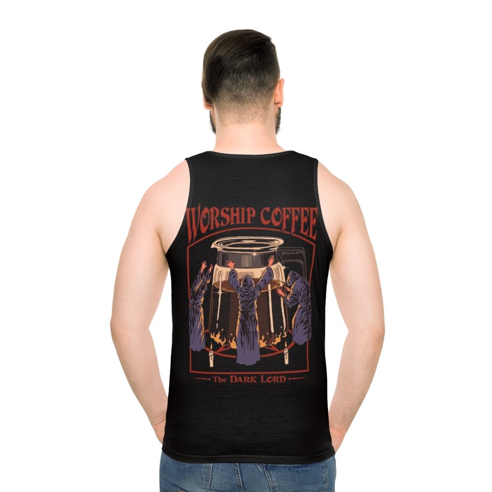 Unisex retro horror tank top with coffee lover design - men back