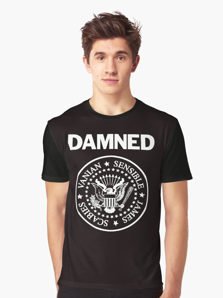 Vintage 'The Damned Ramones' punk rock graphic t-shirt design - Men