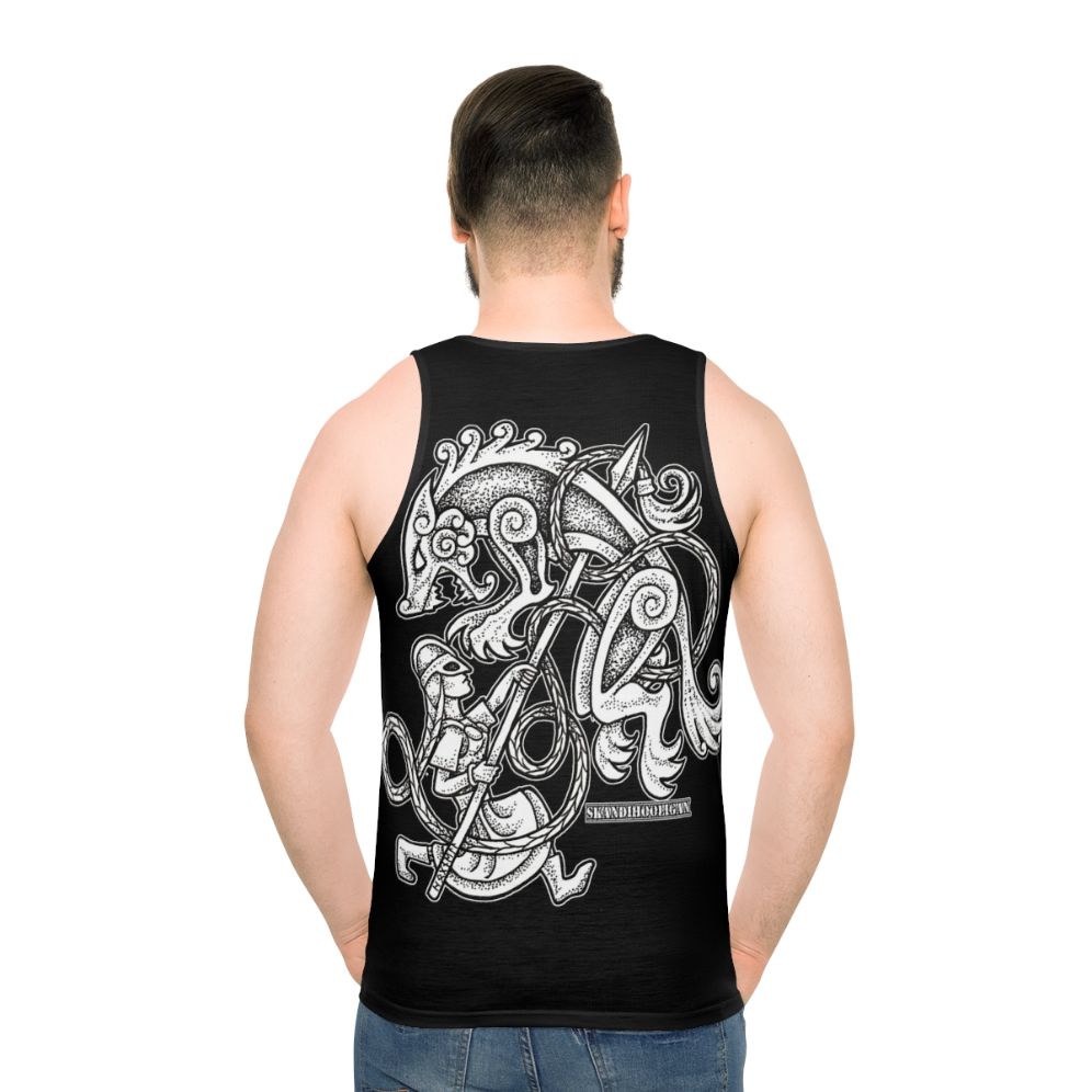 Shieldmaiden Huntress Unisex Tank Top featuring a wolf design - men back