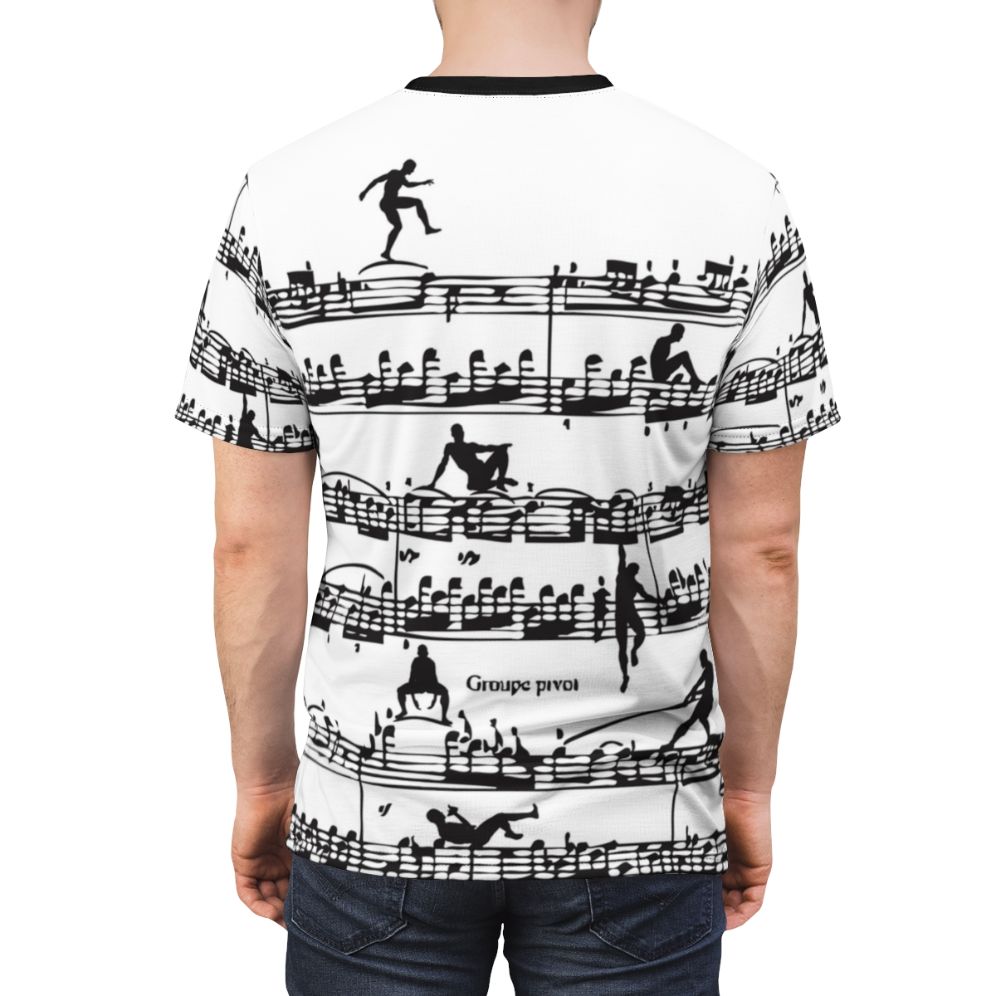 Vintage-inspired graphic t-shirt featuring a silhouette design of the classical composer Mozart with musical notes and a retro, hipster style. - men back