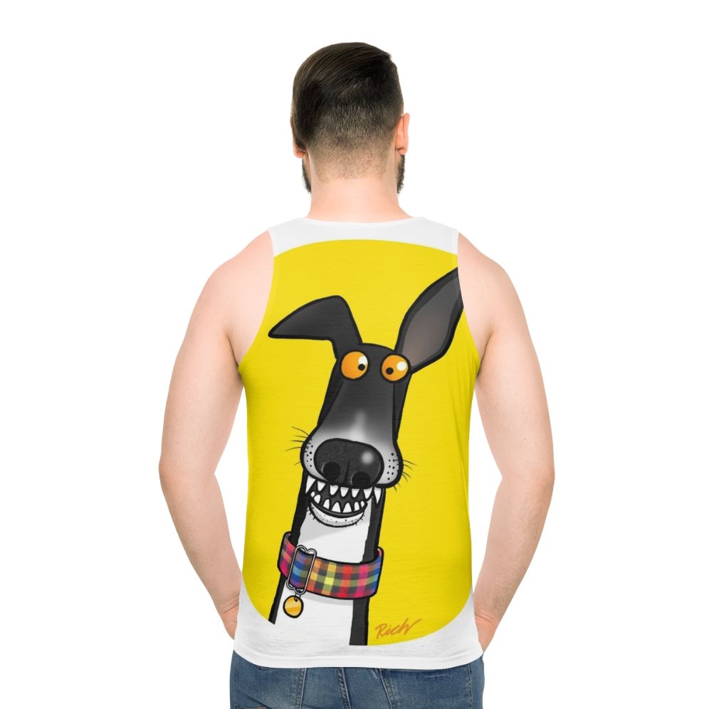 Unisex cartoon tank top featuring greyhound design - men back