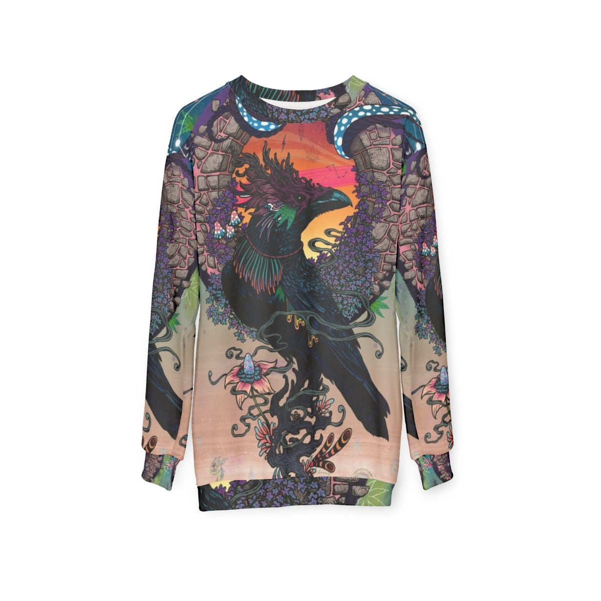 Mystical Oracle Sweatshirt with Psychedelic Occult Design - hanging