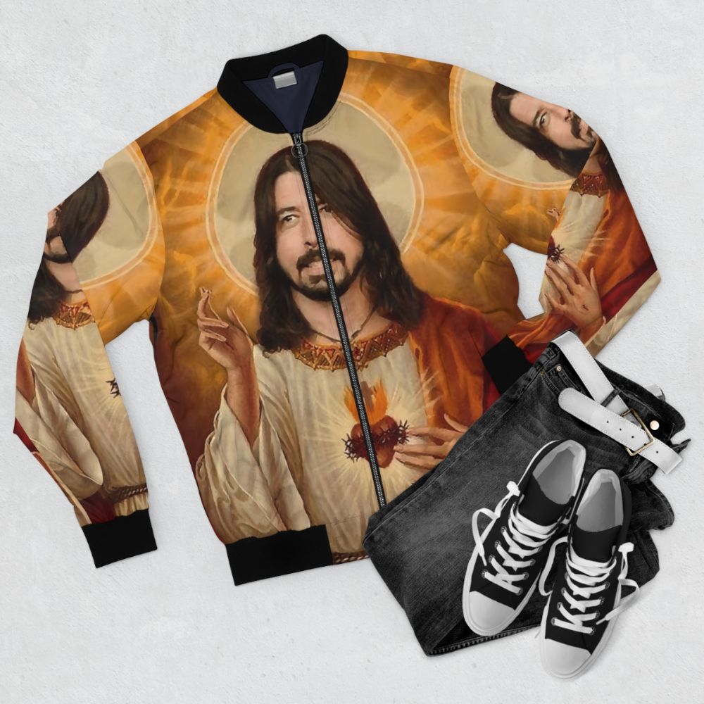 Dave Grohl Jesus Inspired Bomber Jacket - Flat lay