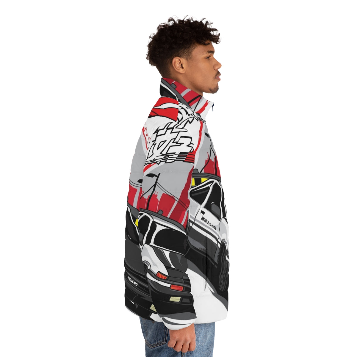 Initial D Puffer Jacket featuring the legendary Toyota Corolla AE86 "Hachi-Roku" - men side right