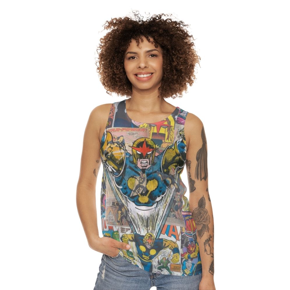 Vintage superhero comic nova unisex tank top - women