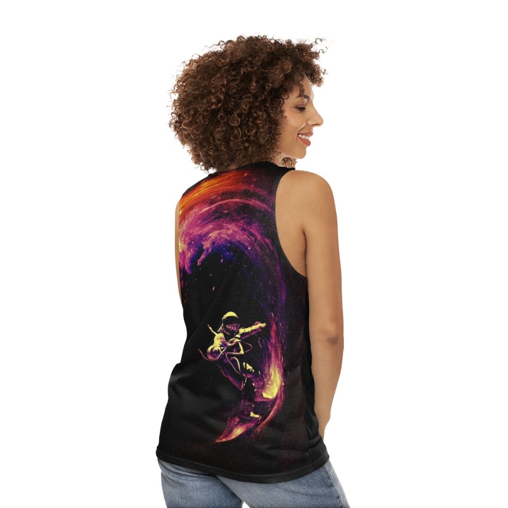 Cosmic surfing unisex galaxy tank top - women back