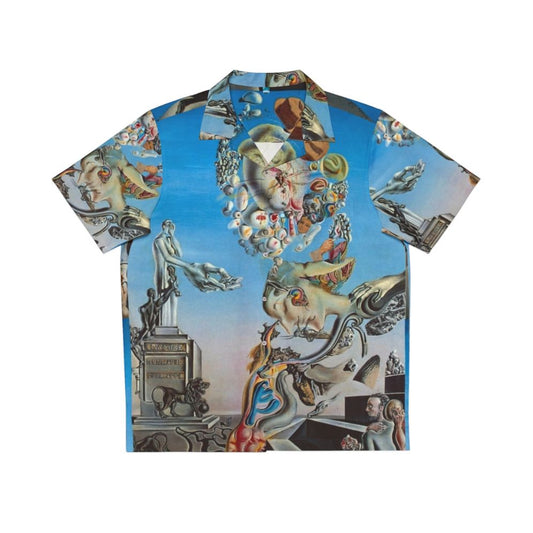 Surreal Hawaiian shirt with Salvador Dali-esque desert landscape design