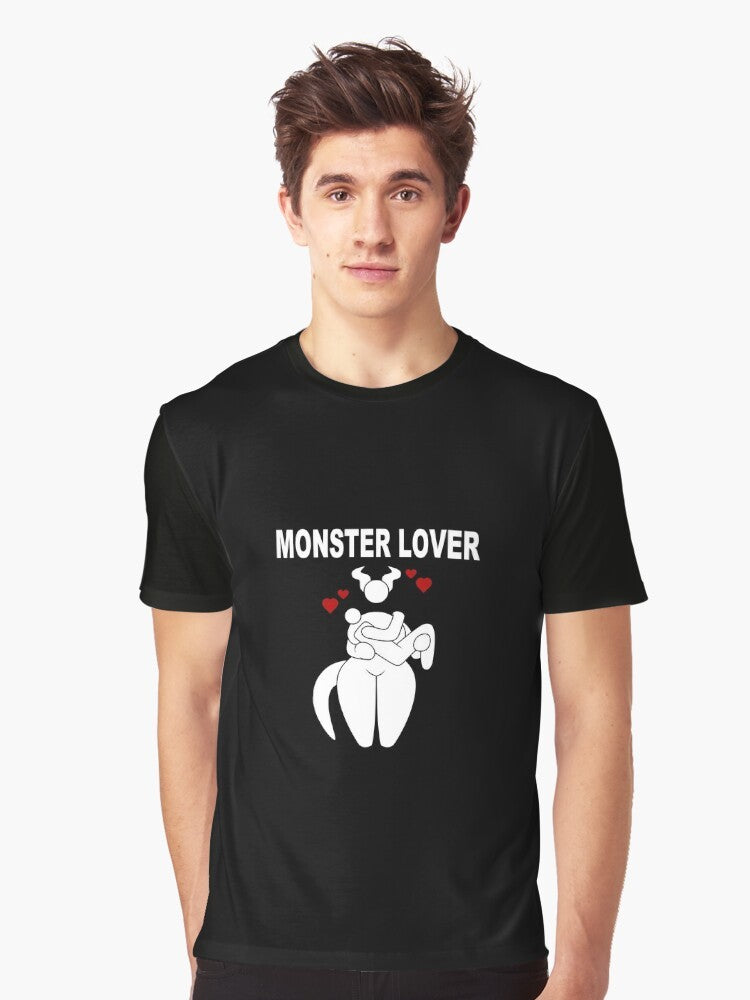 Monster Lover Graphic T-Shirt with a black and white design - Men