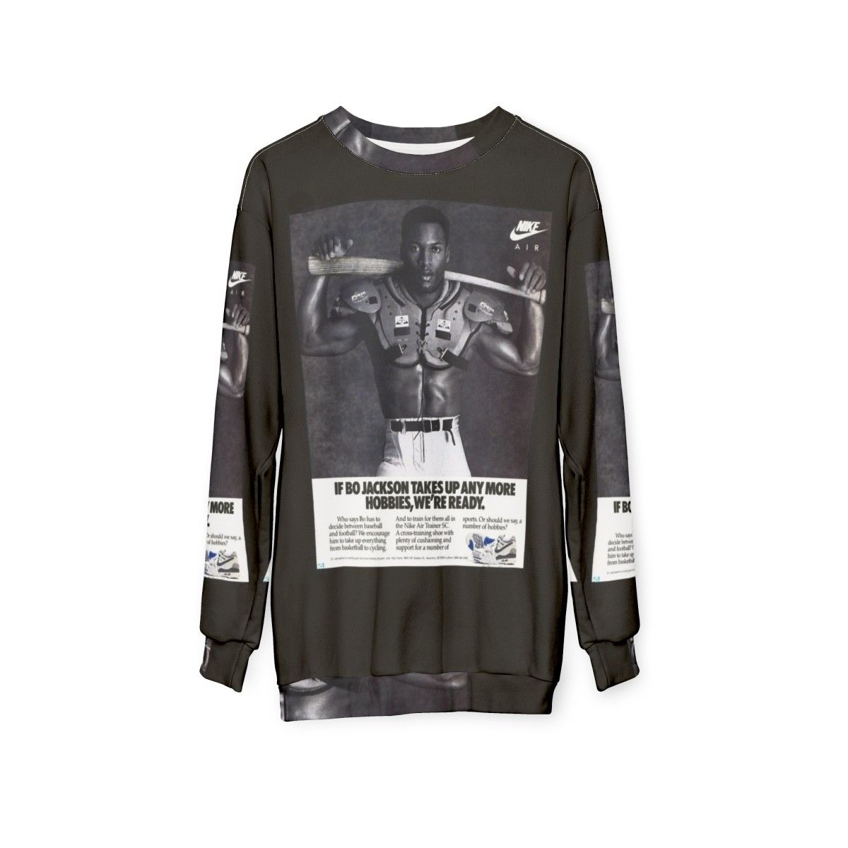 Black and White Bo Jackson Art Print Sweatshirt - hanging