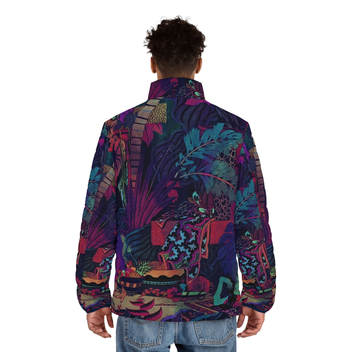 Glass Animals Puffer Jacket featuring the indie band's iconic logo and artwork - men back