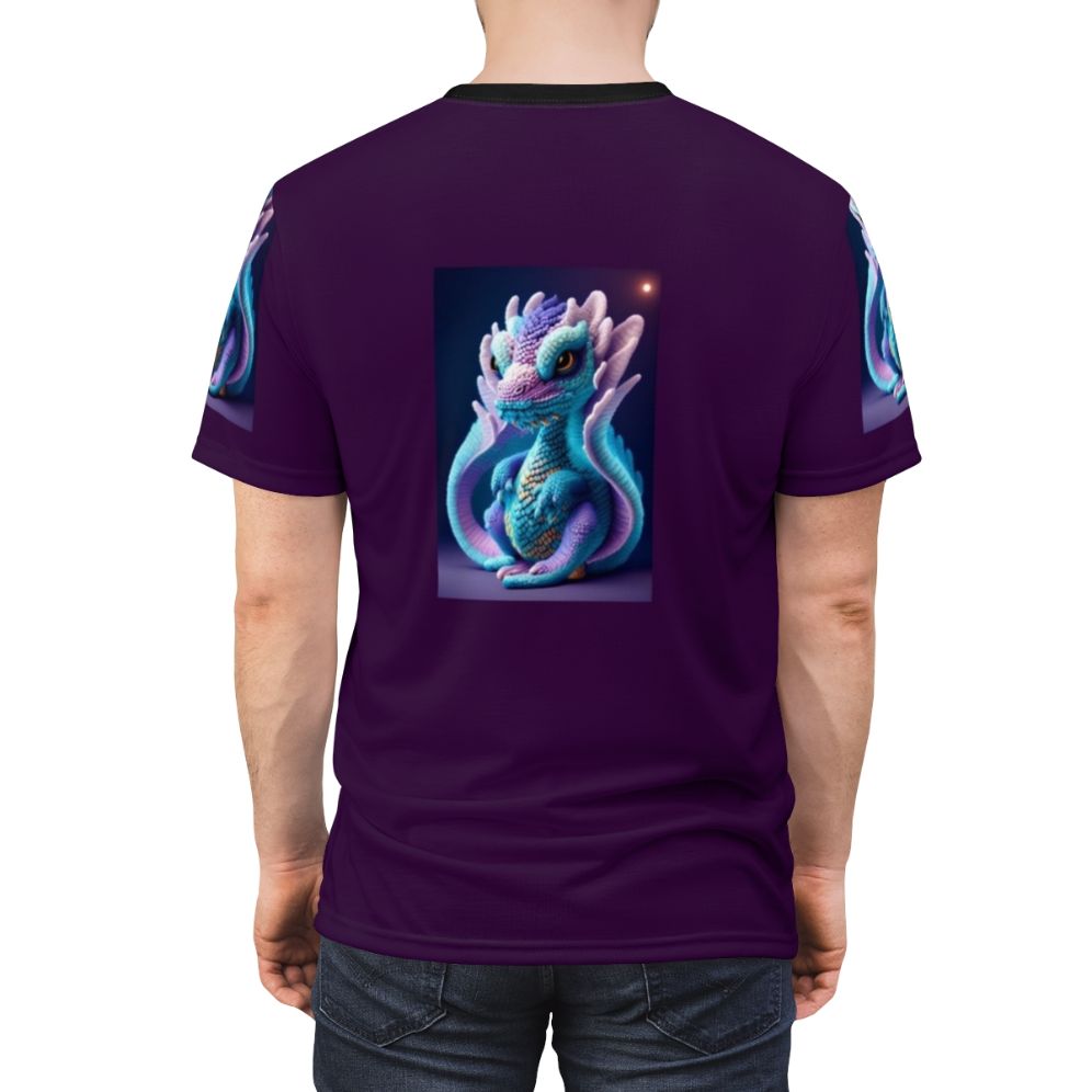 Illustration of a majestic, magical creature in a fantastical, forest setting on a t-shirt - men back