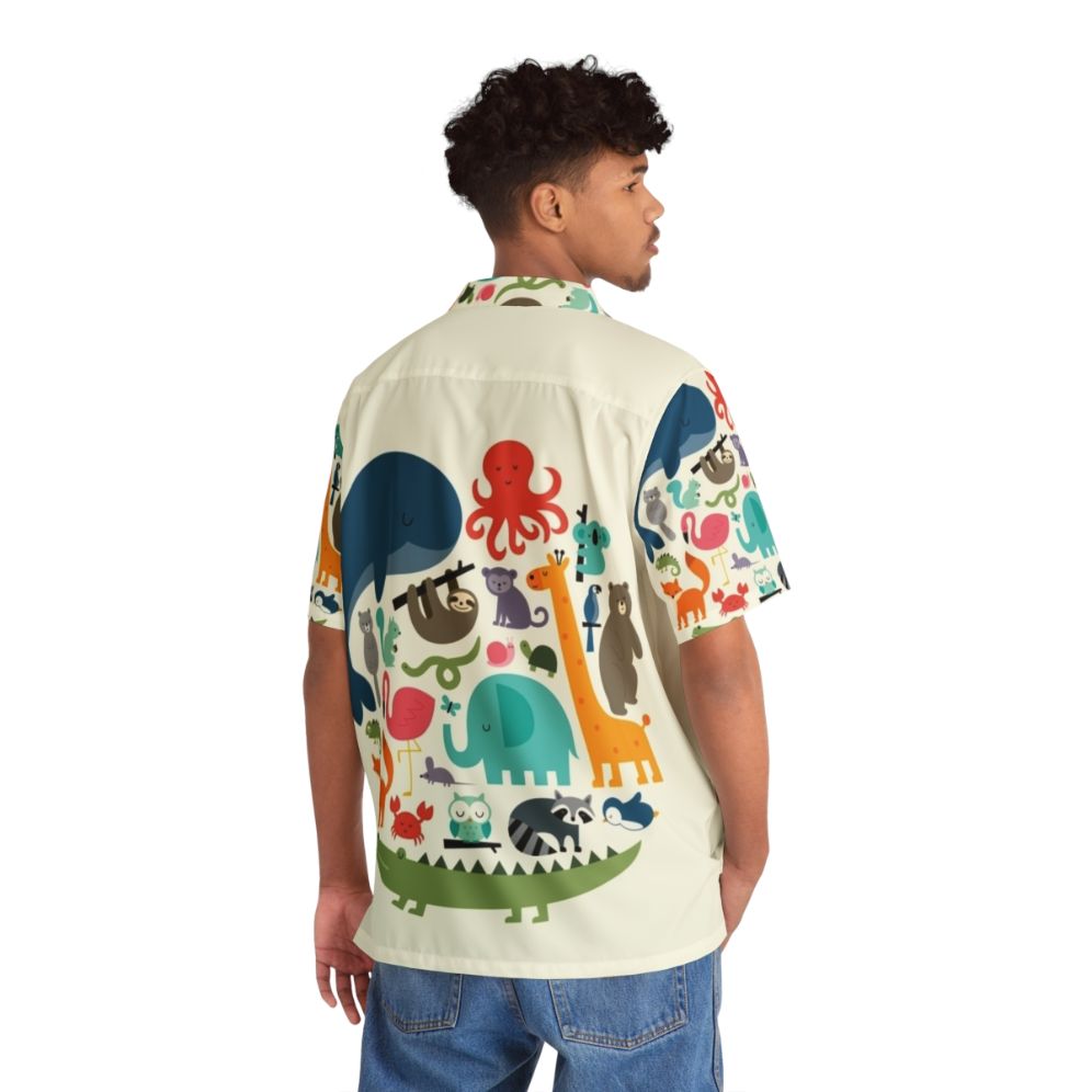 Colorful Hawaiian Shirt with Nature & Wildlife Motifs - People Back