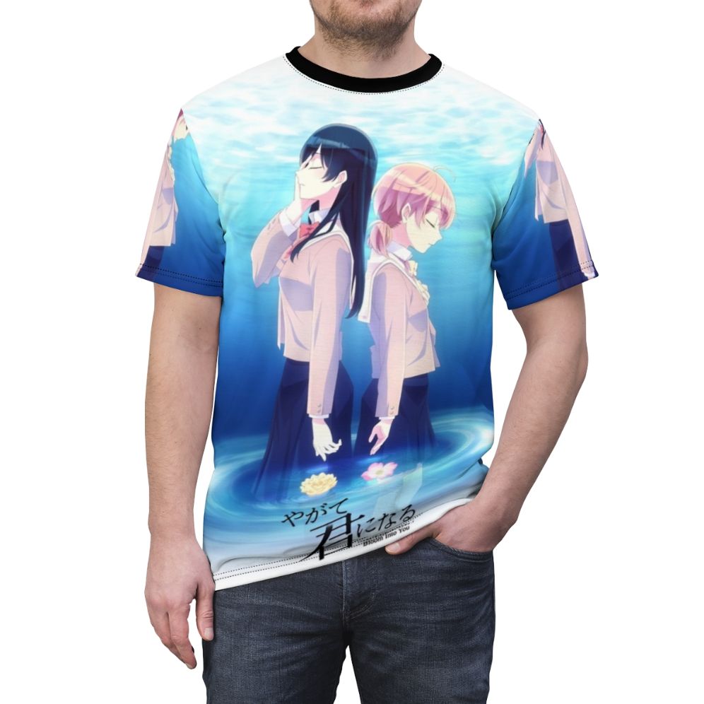 Bloom Into You inspired anime fan art design on a high-quality t-shirt - men front