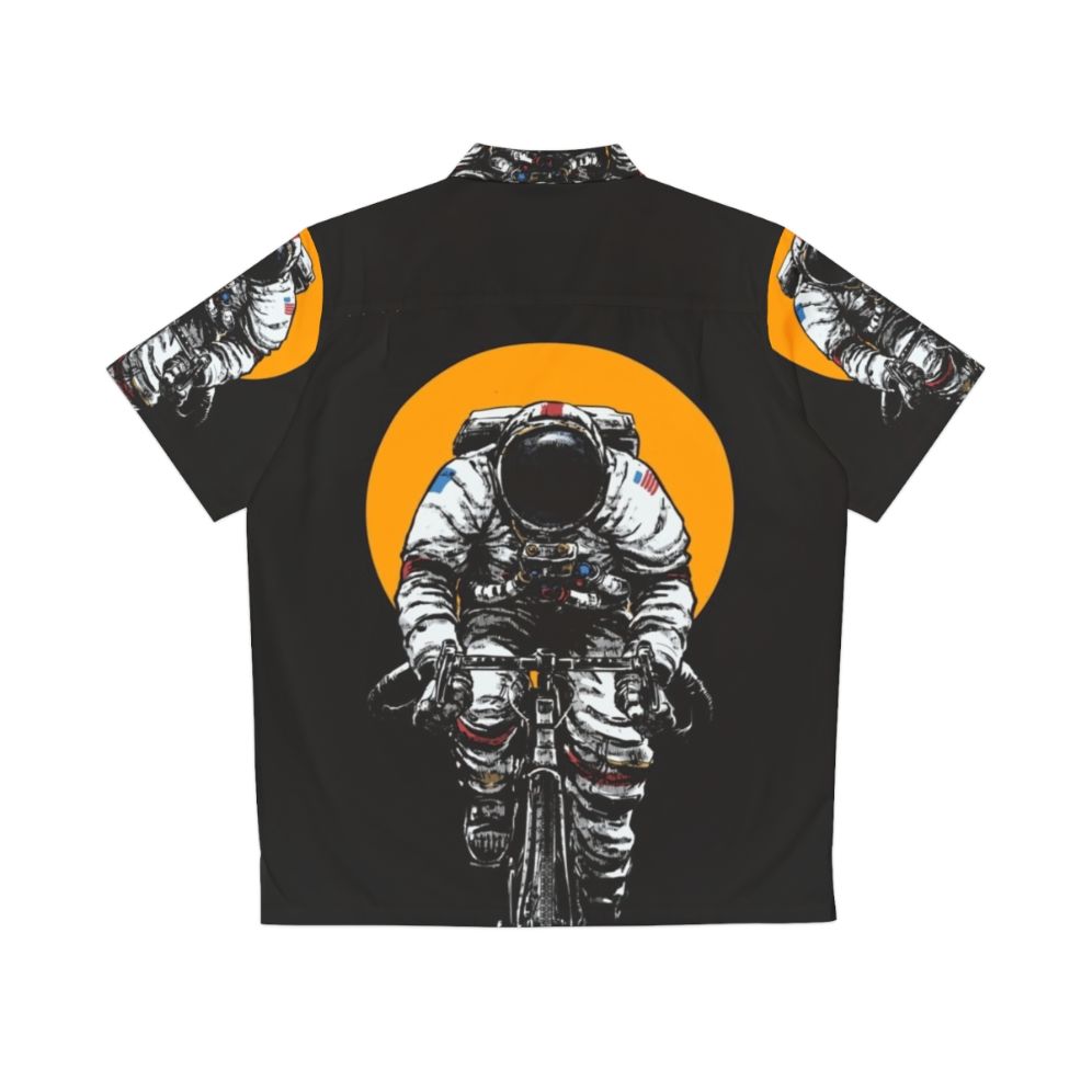 A Hawaiian-style shirt featuring a space-themed bicycle design, perfect for cosmic cycling enthusiasts. - Back