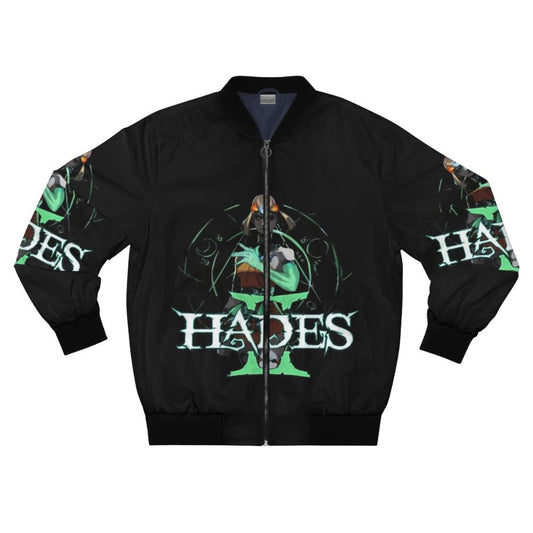 Hades II Melinoe Bomber Jacket featuring the Melinoe logo from the Hades video game