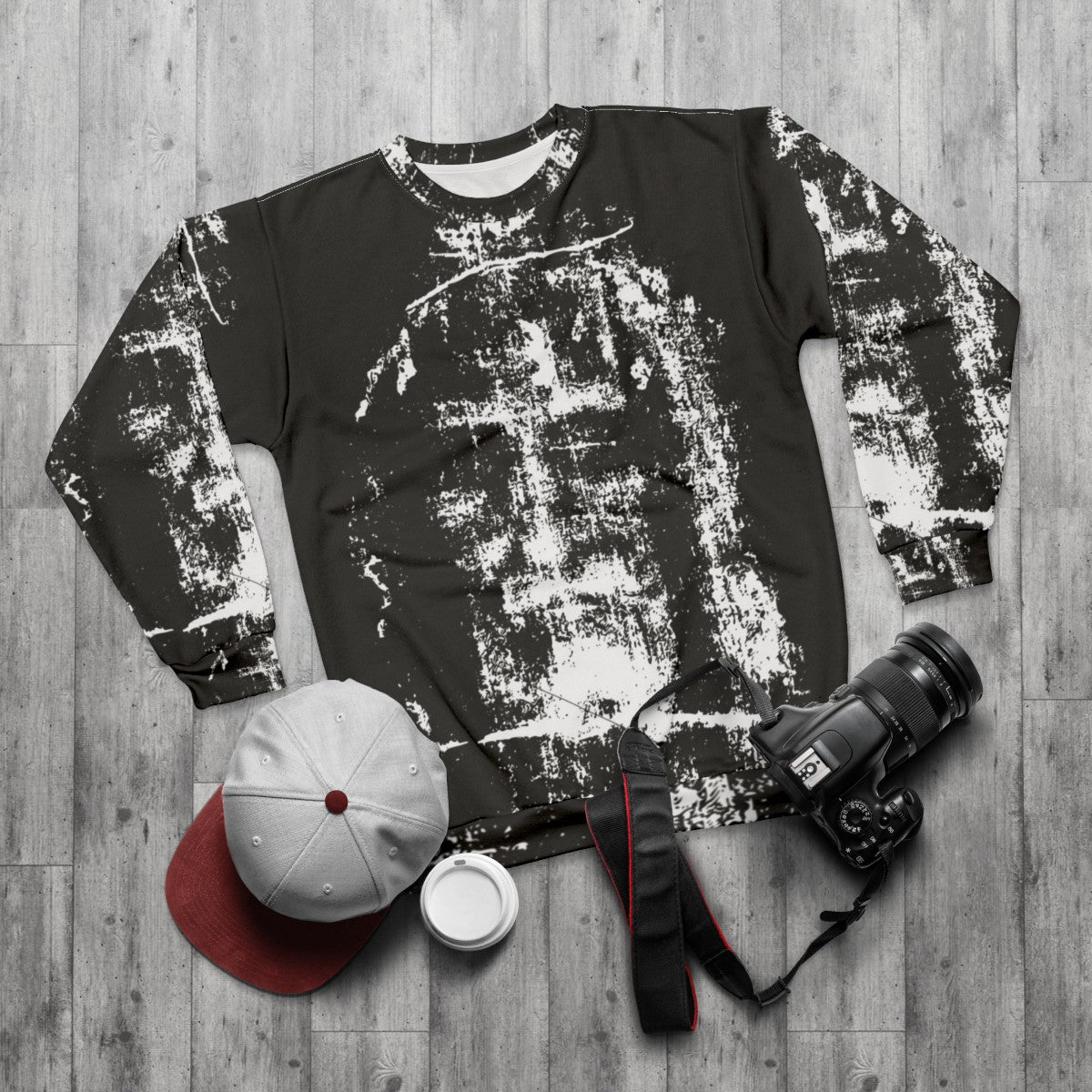 Jesus Christ Face Shroud of Turin Sweatshirt - flat lay