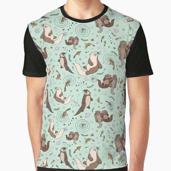 A cute and colorful graphic design featuring a sea otter on a t-shirt.