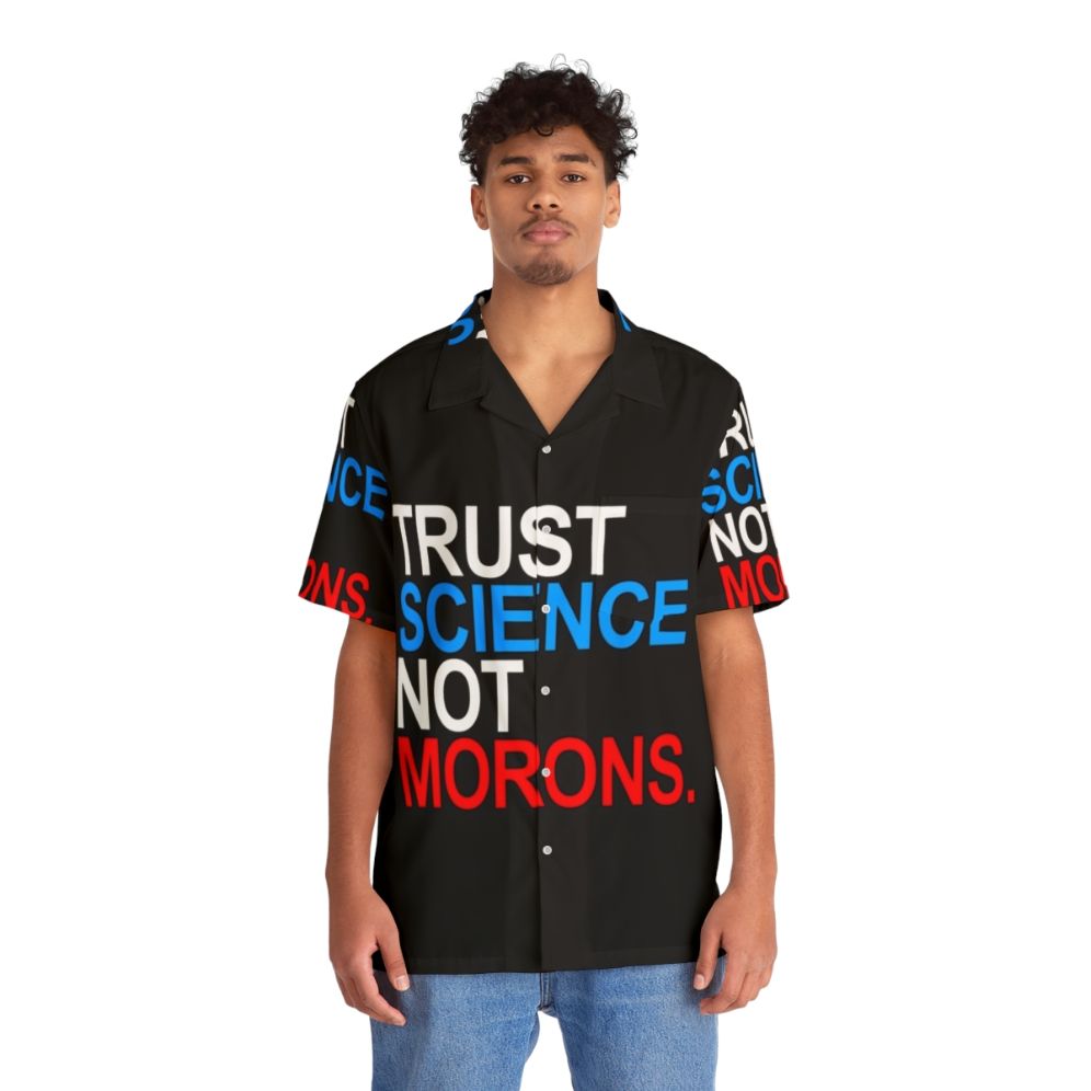 Patriotic Hawaiian shirt with "Trust Science Not Morons" message - People Front