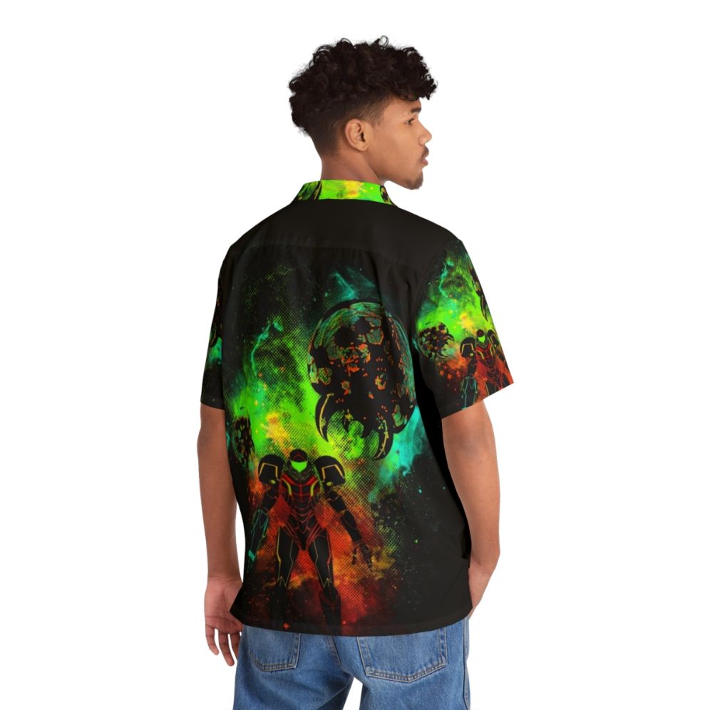 Space Bounty Hunter Hawaiian Shirt featuring Metroid inspired design - People Back