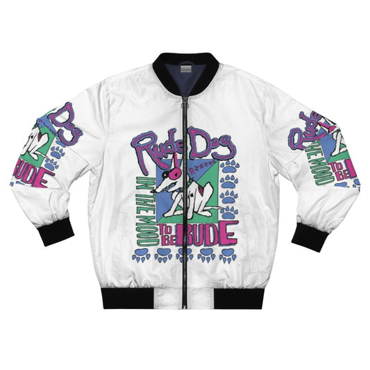 Vintage-style bomber jacket featuring the rude dog and the dweebs cartoon characters