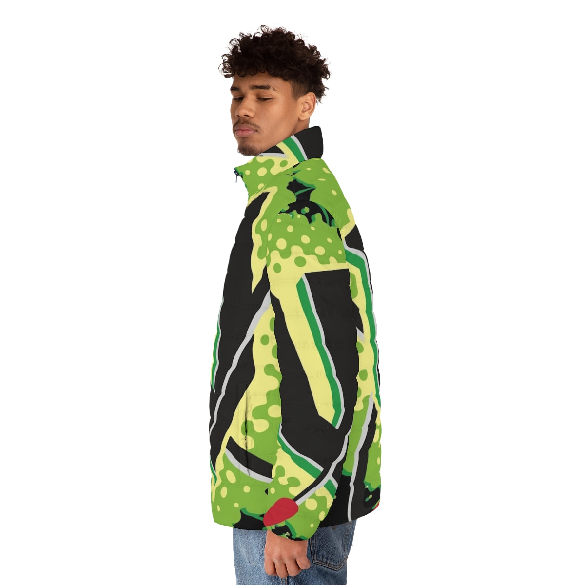 V Energy Logo Corner Puffer Jacket featuring the iconic V Energy drink logo - men side left