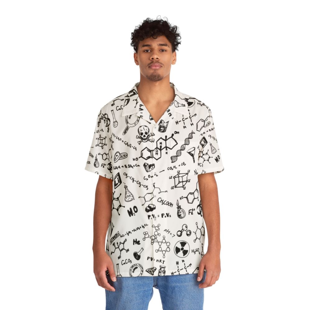 Chemistry Pattern Hawaiian Shirt with Periodic Table and Molecular Structure Design - People Front