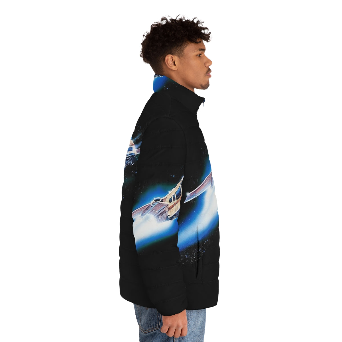 Spaceballs Winnebago Puffer Jacket featuring the iconic Spaceballs starship design - men side right