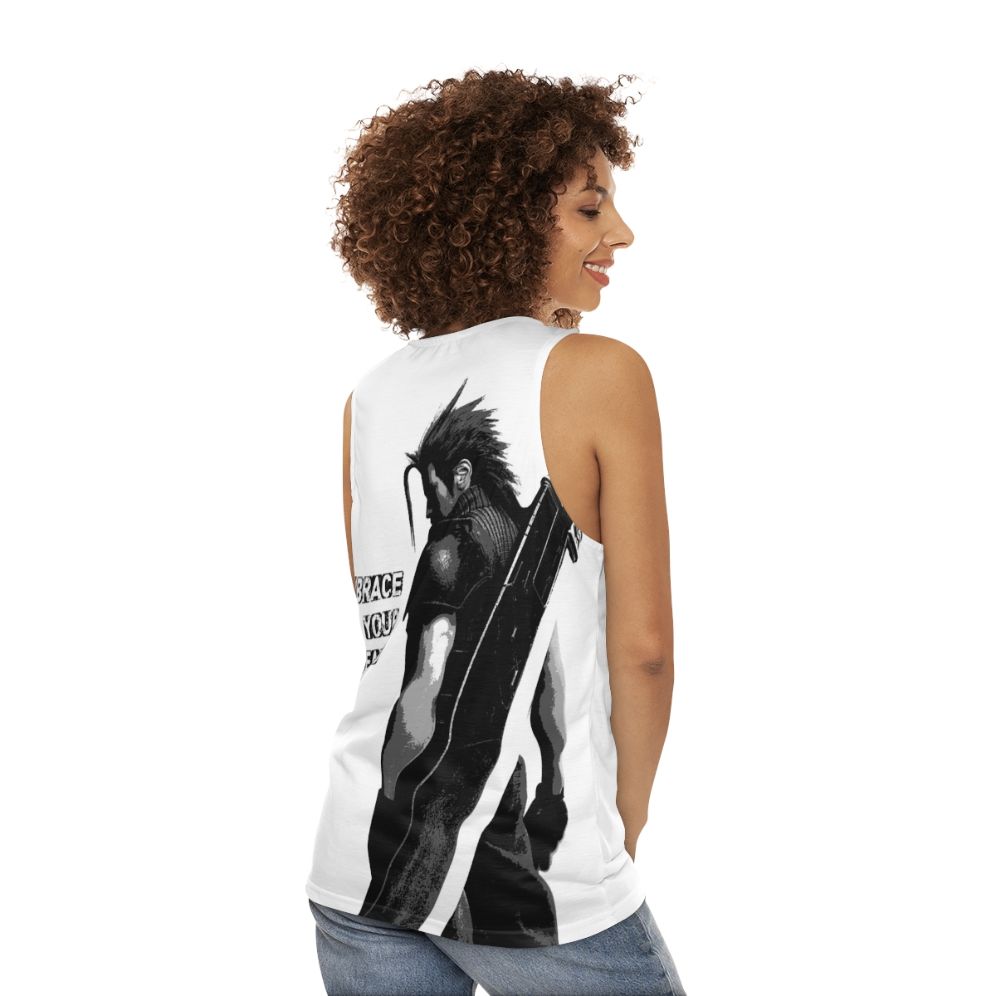 Fantasy inspired unisex tank top with video game characters - women back