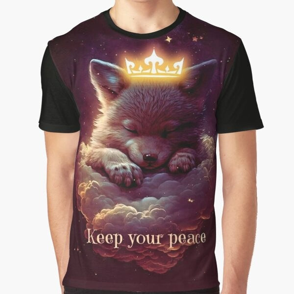 A stunning graphic t-shirt featuring a majestic wolf artwork design