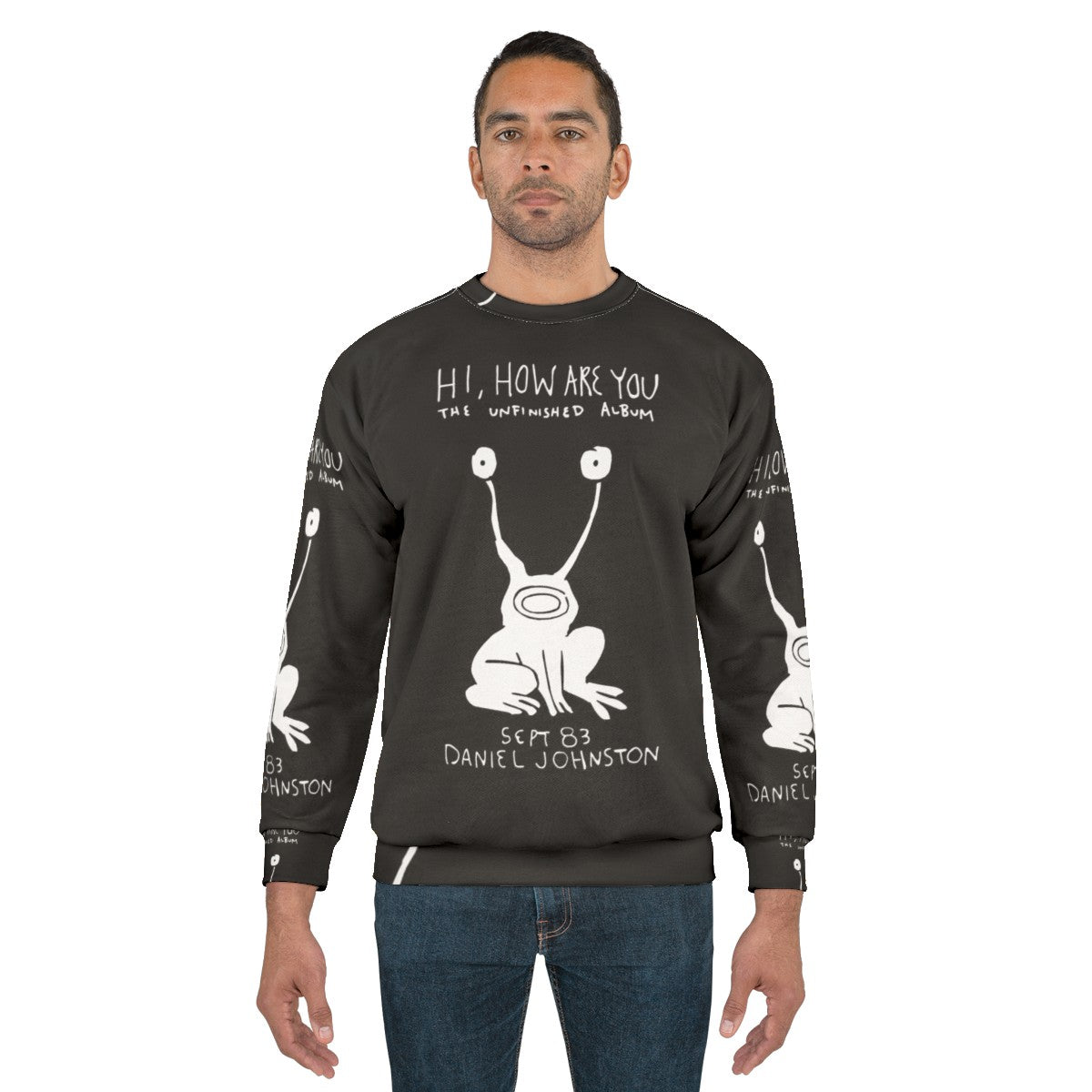 Hi How Are You Daniel Johnston Sweatshirt featuring the iconic album cover design - men