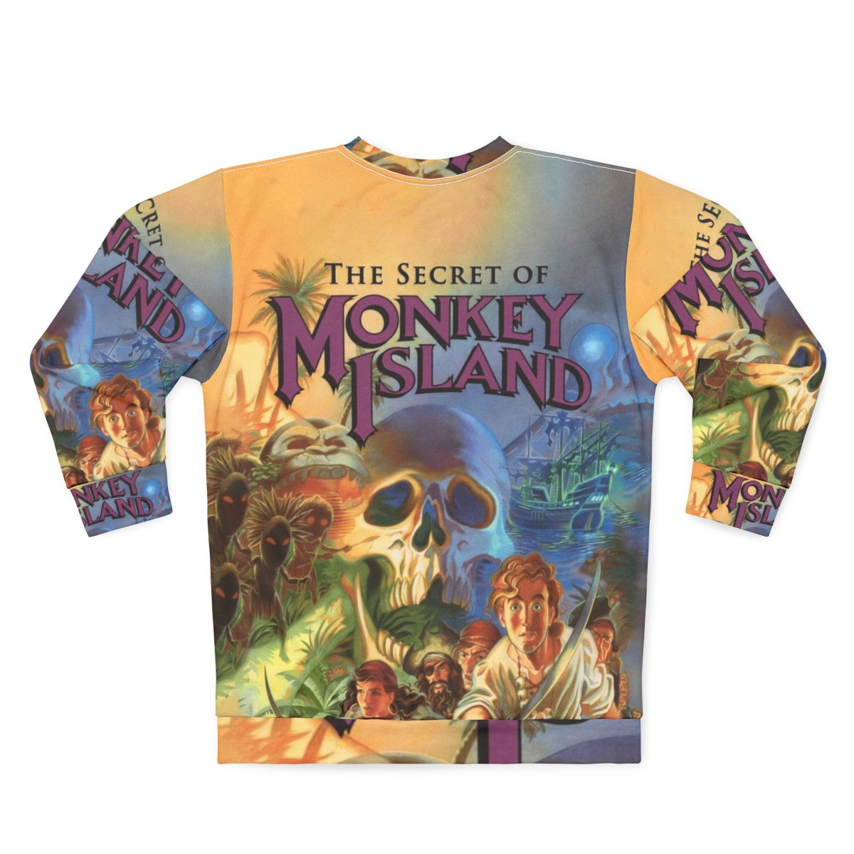 Retro Monkey Island Sweatshirt featuring Guybrush Threepwood and the iconic Three-Headed Monkey - Back