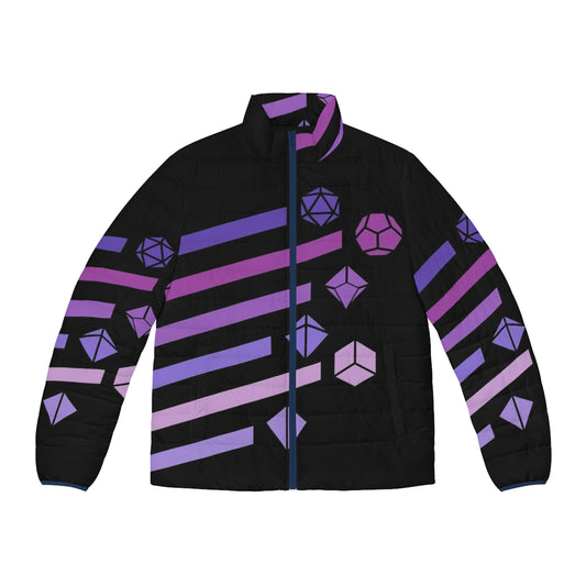 Lofi aesthetic puffer jacket with tabletop RPG dice set