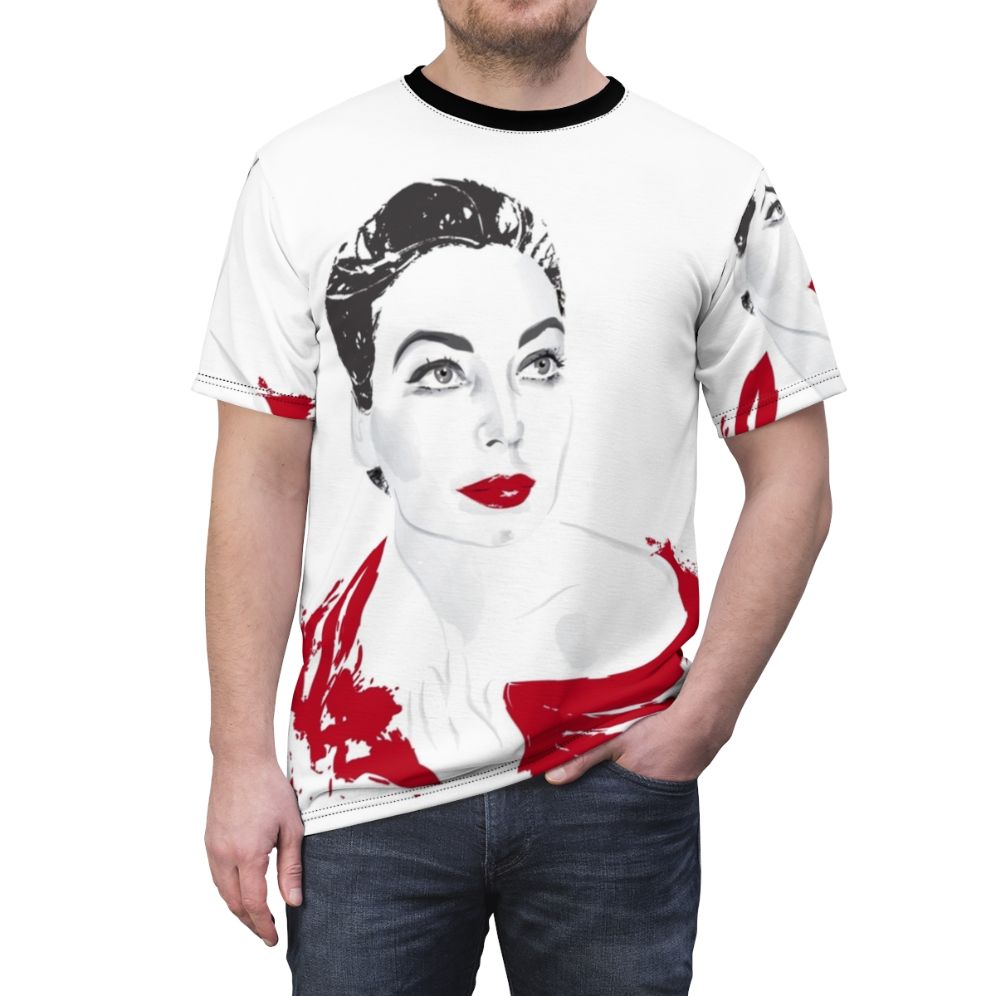 Artistic portrait of classic Hollywood actress Ava Gardner on a high-quality t-shirt. - men front