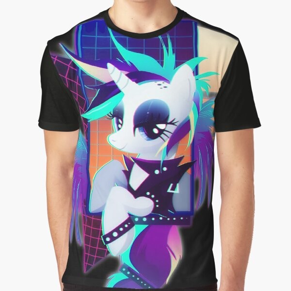 Rarity, the unicorn from My Little Pony: Friendship Is Magic, in a punk-inspired graphic design.