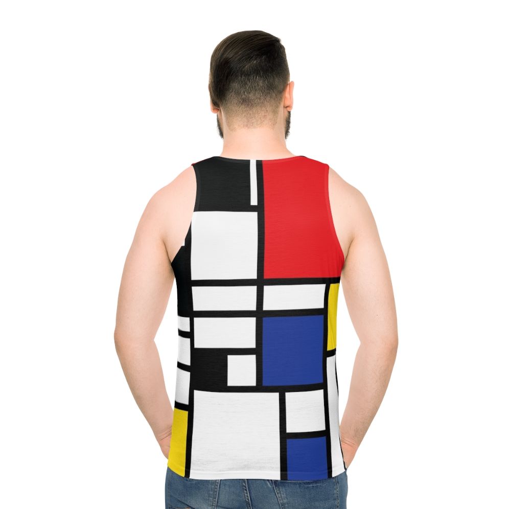 De Stijl Unisex Tank Top with Mondrian-inspired Primary Color Blocks - men back