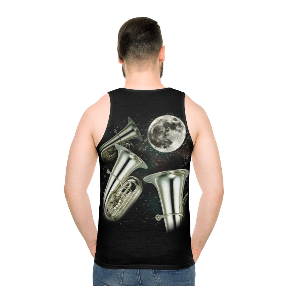 Unisex tank top with three-moon design and brass instruments - men back