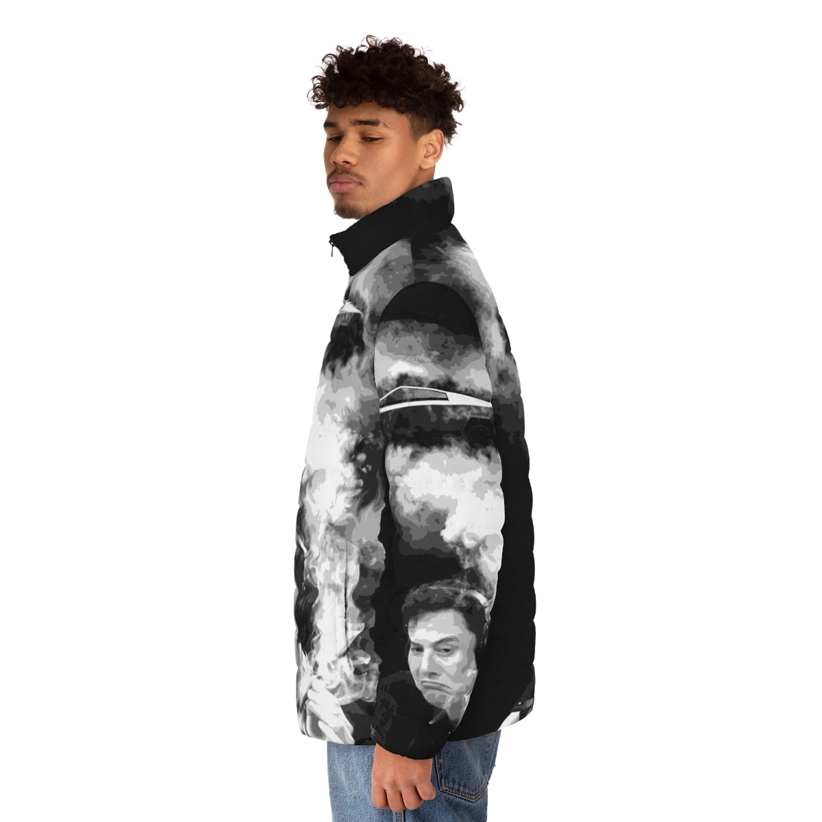 Elon Musk and Cybertruck inspired puffer jacket with futuristic design - men side left