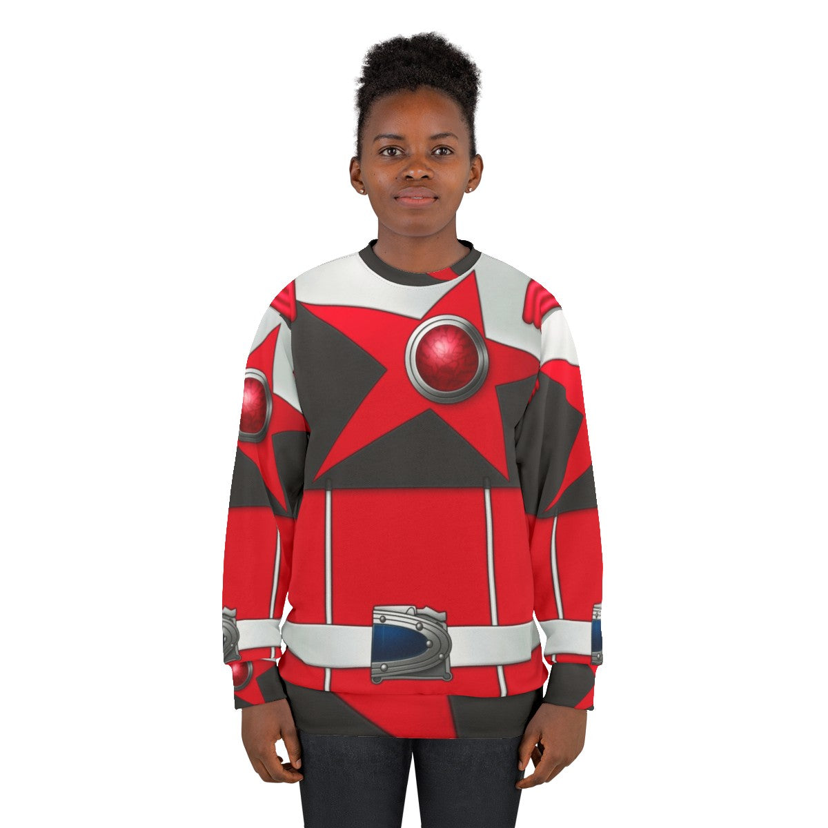 Space-themed Uchuu Sentai Kyuranger red lion design sweatshirt - women