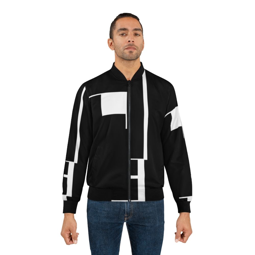 Bauhaus-inspired gothic bomber jacket with black and white geometric patterns - Lifestyle