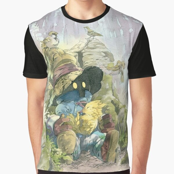 Vivi Rain Graphic T-Shirt featuring a design with the character Vivi from the Final Fantasy video game series