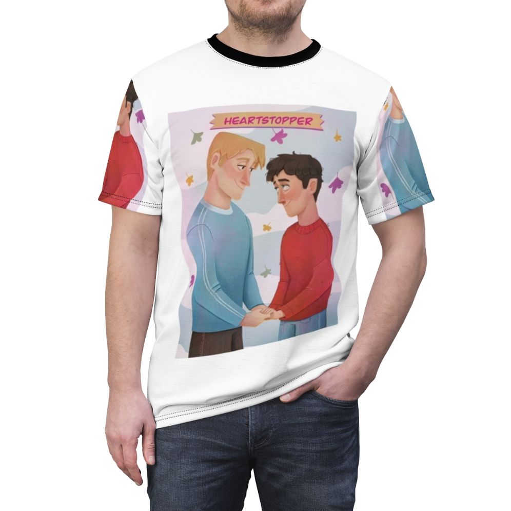 Heartstopper fan art illustration printed on a high-quality t-shirt - men front