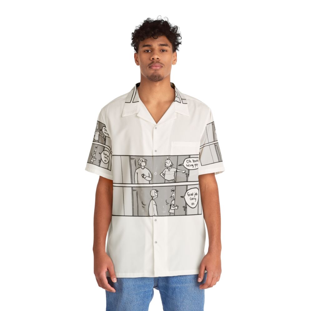 Heartstopper inspired Hawaiian shirt with gay pride design - People Front