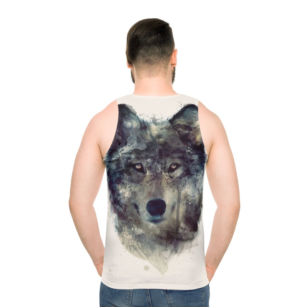 Watercolor wolf persevere unisex tank top - men back