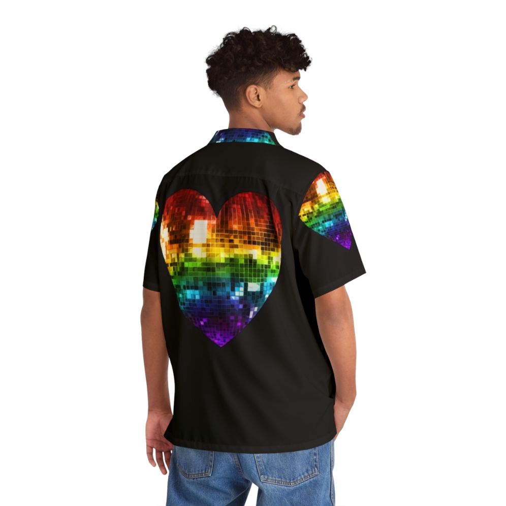 Rainbow Disco Ball Heart Hawaiian Shirt - People Back