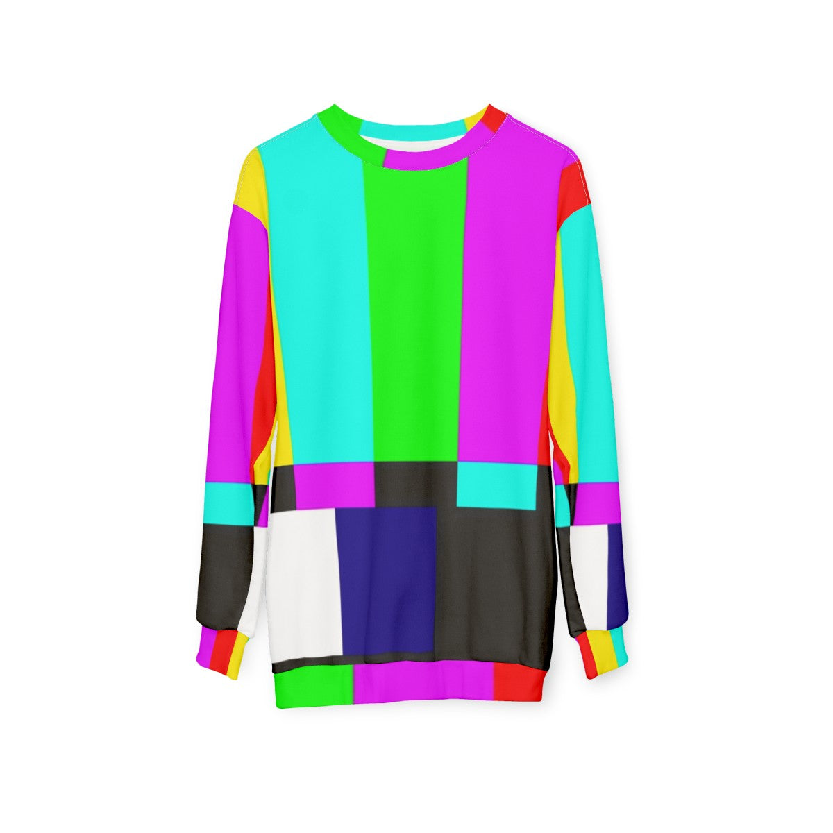 SMPTE Color Bars Sweatshirt with Colorful Stripes - hanging