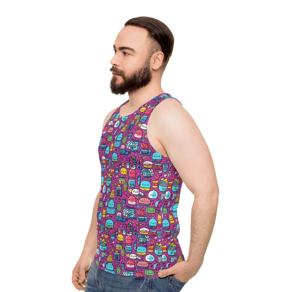 Hobbies unisex tank top with cartoon zoo animals and pineapple print - men side