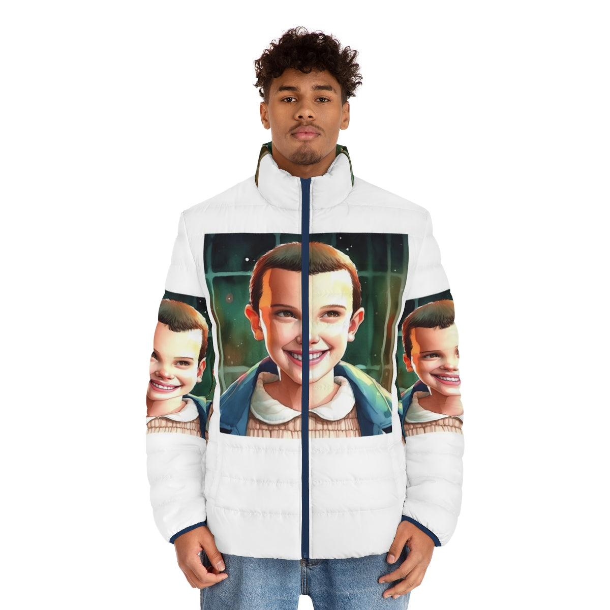 Eleven Stranger Things Puffer Jacket with Focus Keyword Stranger Things Puffer Jacket - men front