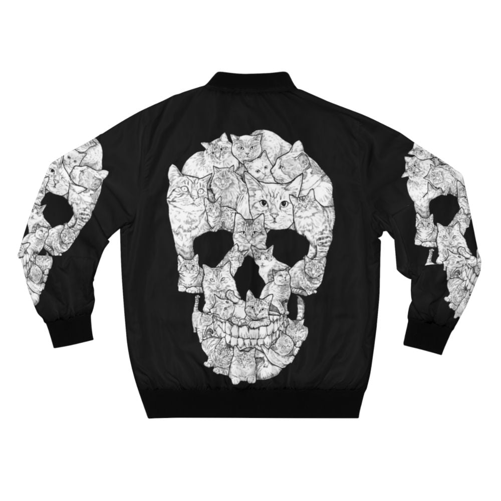 A stylish bomber jacket featuring a fearsome cat skull design, perfect for horror and goth enthusiasts. - Back