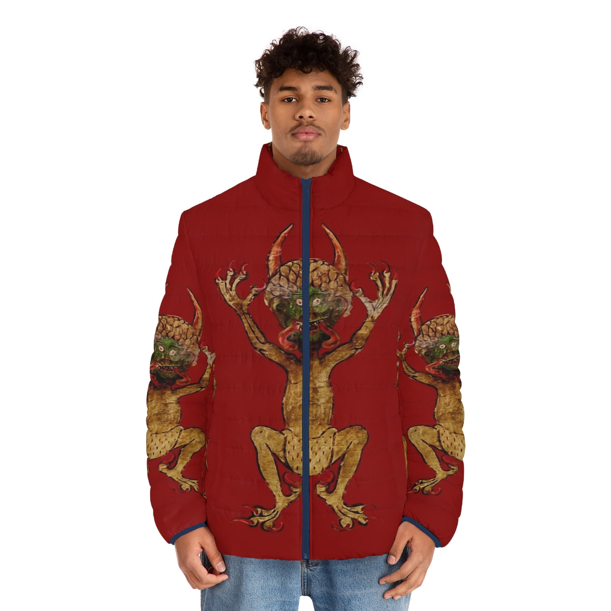 Codex Gigas Devil's Bible Red Puffer Jacket - men front